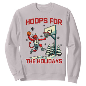 Funny Christmas Basketball Jersey Devil Sweatshirt Hoops For The Holidays TS12 Ice Gray Print Your Wear