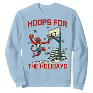 Funny Christmas Basketball Jersey Devil Sweatshirt Hoops For The Holidays TS12 Light Blue Print Your Wear