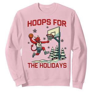 Funny Christmas Basketball Jersey Devil Sweatshirt Hoops For The Holidays TS12 Light Pink Print Your Wear