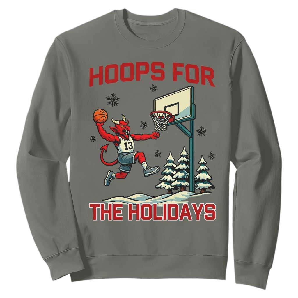Funny Christmas Basketball Jersey Devil Sweatshirt Hoops For The Holidays TS12 Military Green Print Your Wear