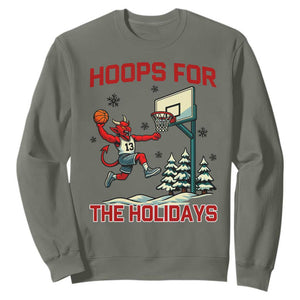 Funny Christmas Basketball Jersey Devil Sweatshirt Hoops For The Holidays TS12 Military Green Print Your Wear