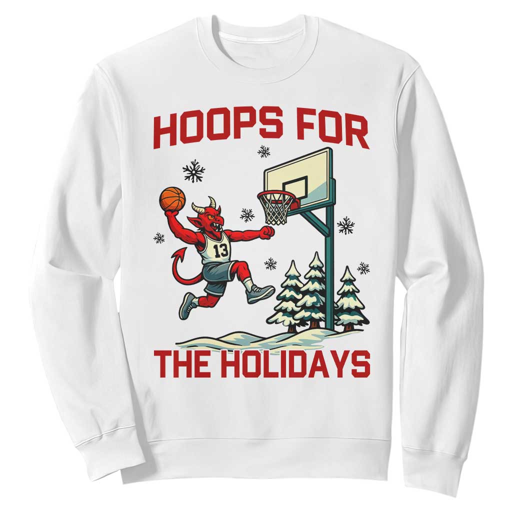 Funny Christmas Basketball Jersey Devil Sweatshirt Hoops For The Holidays TS12 White Print Your Wear