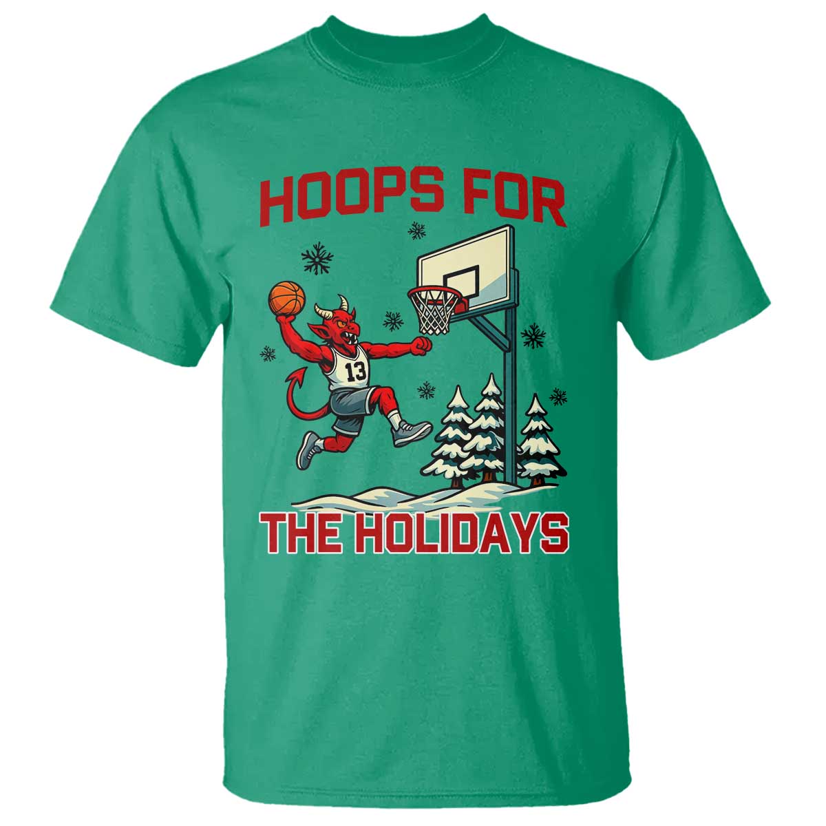 Funny Christmas Basketball Jersey Devil T Shirt Hoops For The Holidays TS12 Irish Green Print Your Wear