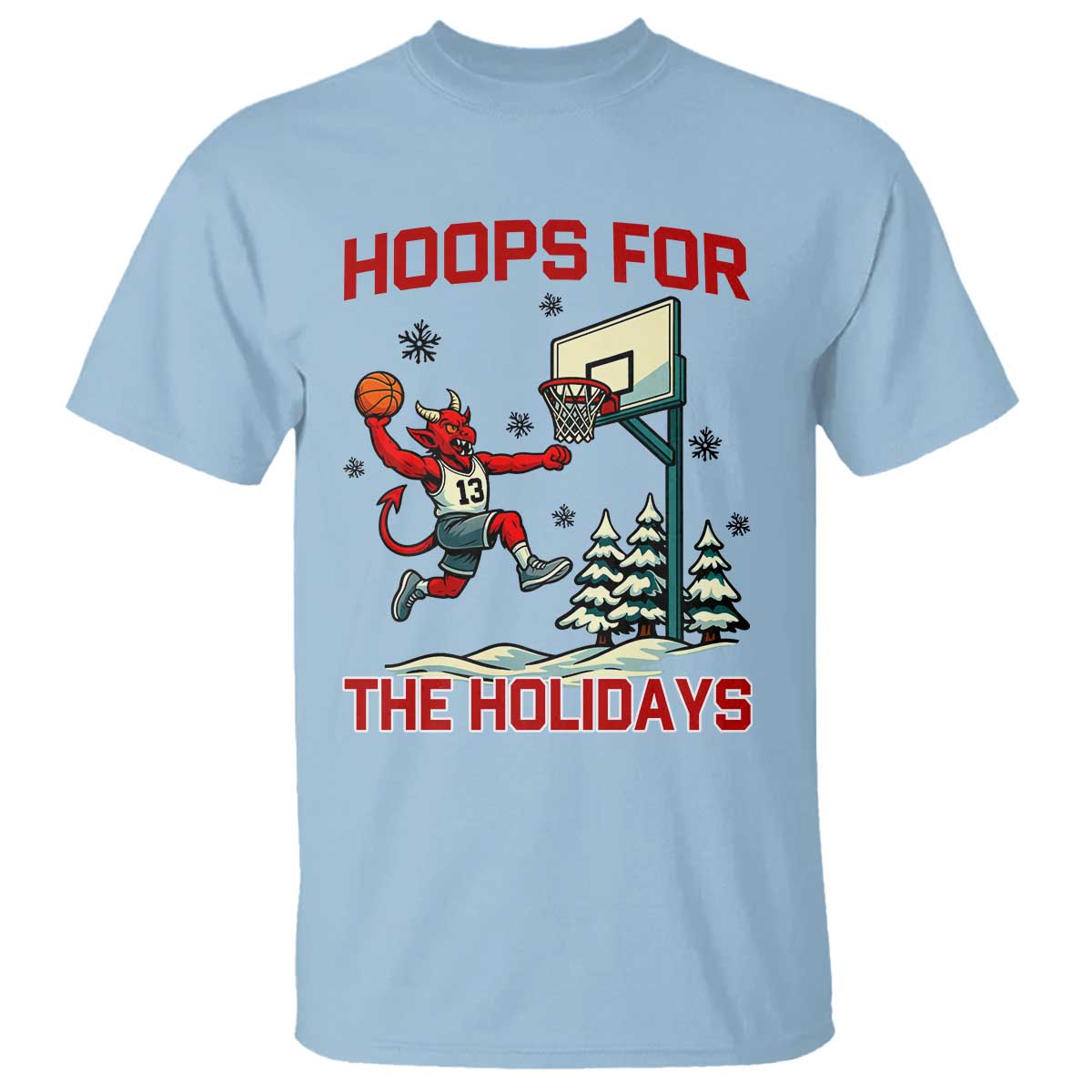 Funny Christmas Basketball Jersey Devil T Shirt Hoops For The Holidays TS12 Light Blue Print Your Wear