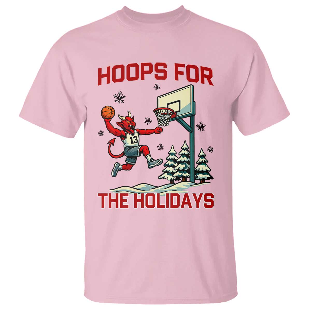 Funny Christmas Basketball Jersey Devil T Shirt Hoops For The Holidays TS12 Light Pink Print Your Wear