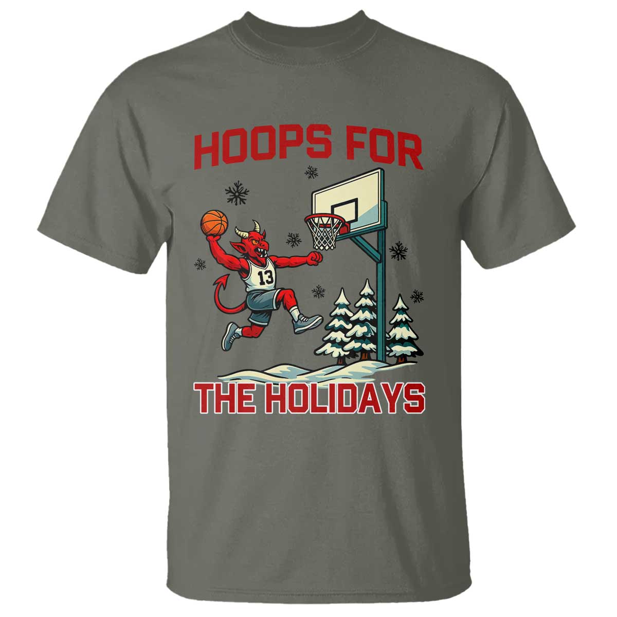 Funny Christmas Basketball Jersey Devil T Shirt Hoops For The Holidays TS12 Military Green Print Your Wear