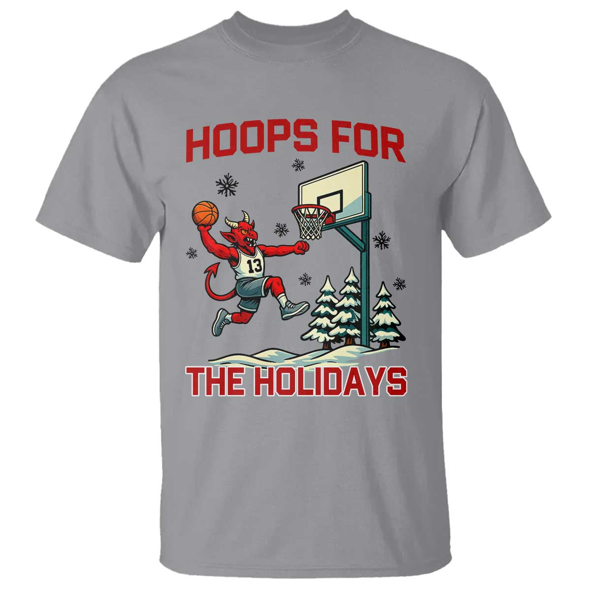 Funny Christmas Basketball Jersey Devil T Shirt Hoops For The Holidays TS12 Sport Gray Print Your Wear