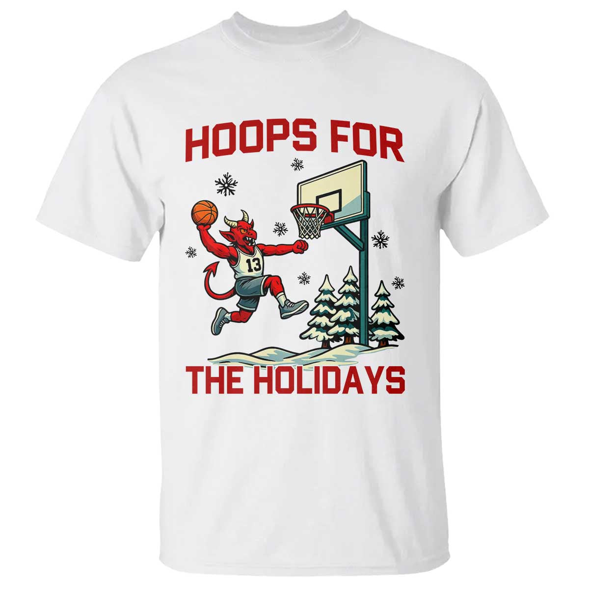 Funny Christmas Basketball Jersey Devil T Shirt Hoops For The Holidays TS12 White Print Your Wear