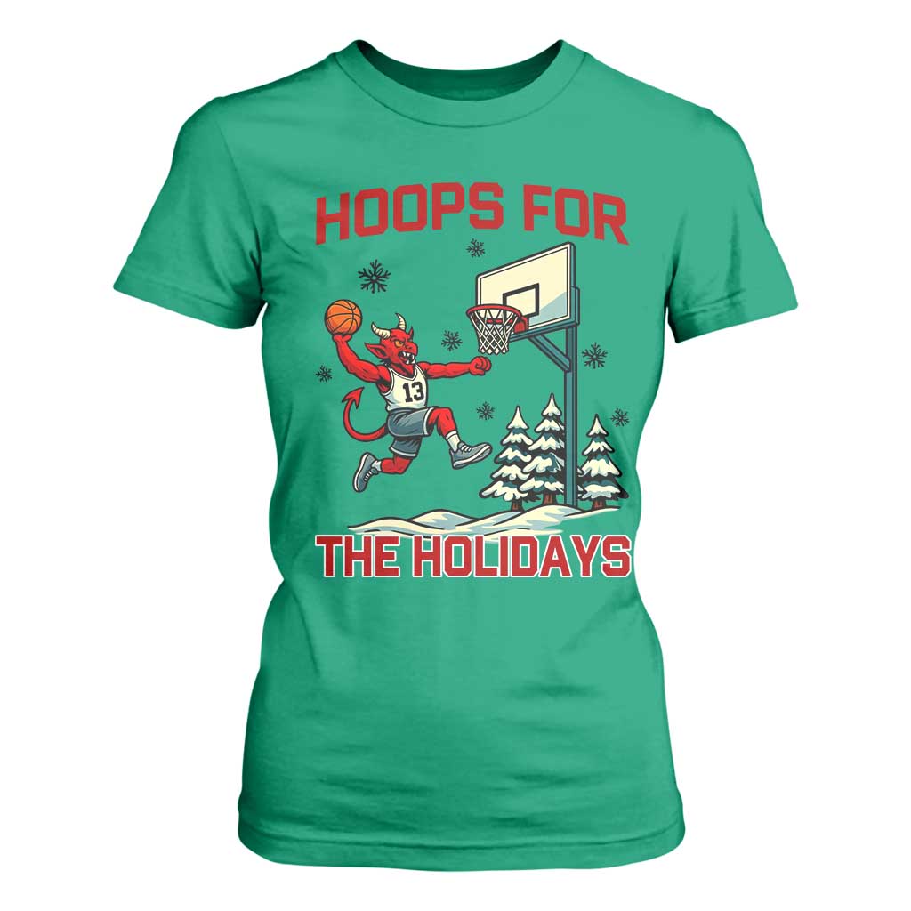 Funny Christmas Basketball Jersey Devil T Shirt For Women Hoops For The Holidays TS12 Irish Green Print Your Wear