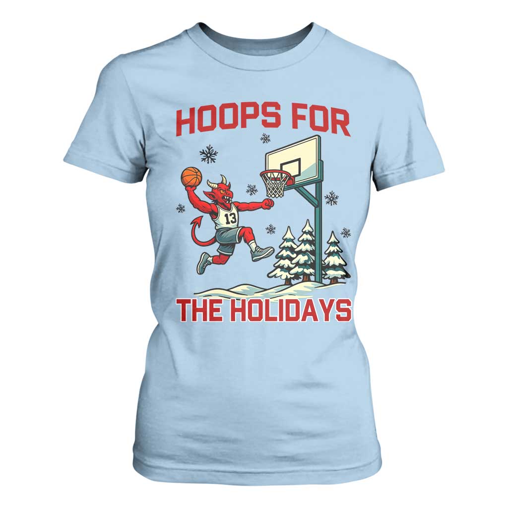 Funny Christmas Basketball Jersey Devil T Shirt For Women Hoops For The Holidays TS12 Light Blue Print Your Wear