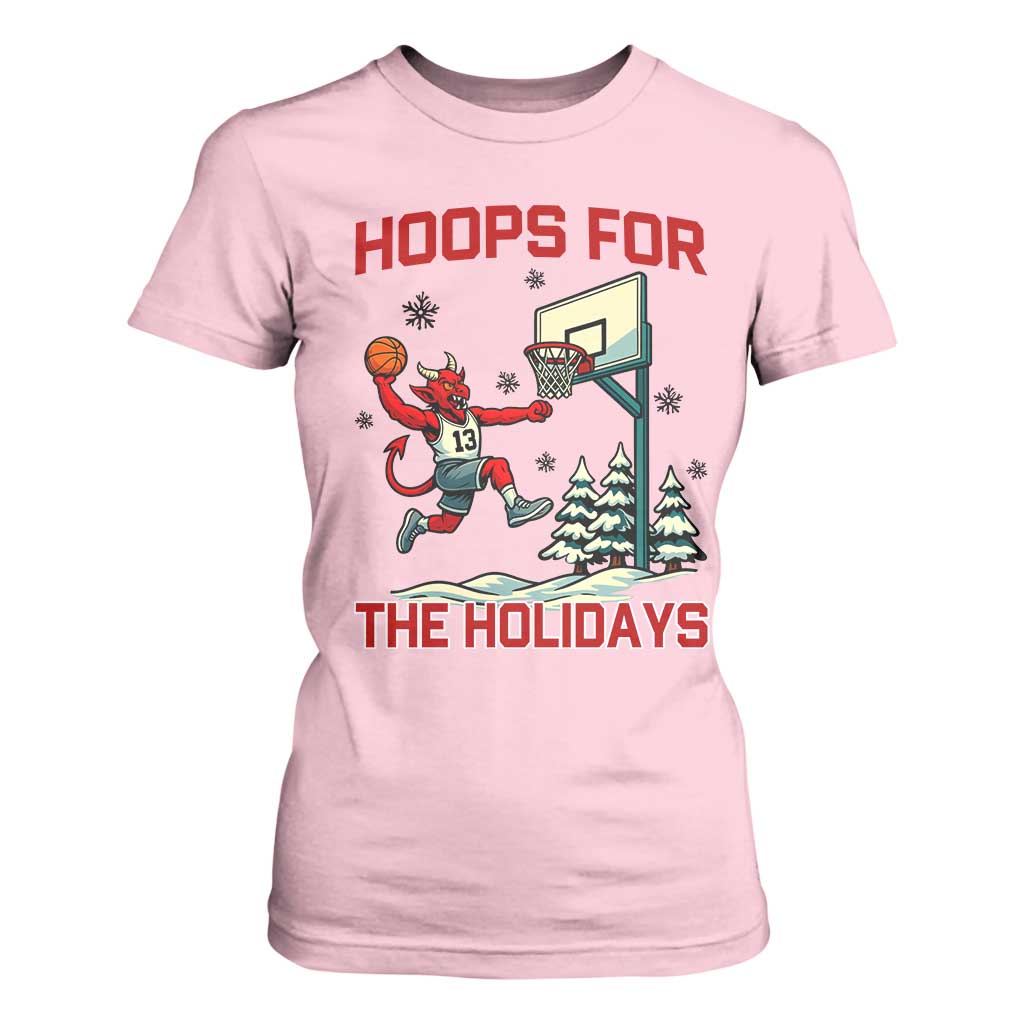 Funny Christmas Basketball Jersey Devil T Shirt For Women Hoops For The Holidays TS12 Light Pink Print Your Wear