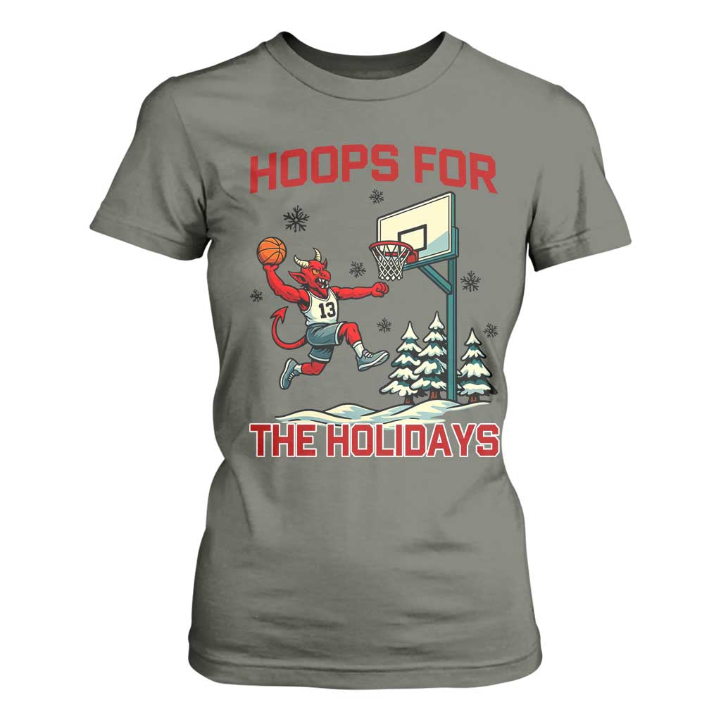 Funny Christmas Basketball Jersey Devil T Shirt For Women Hoops For The Holidays TS12 Military Green Print Your Wear