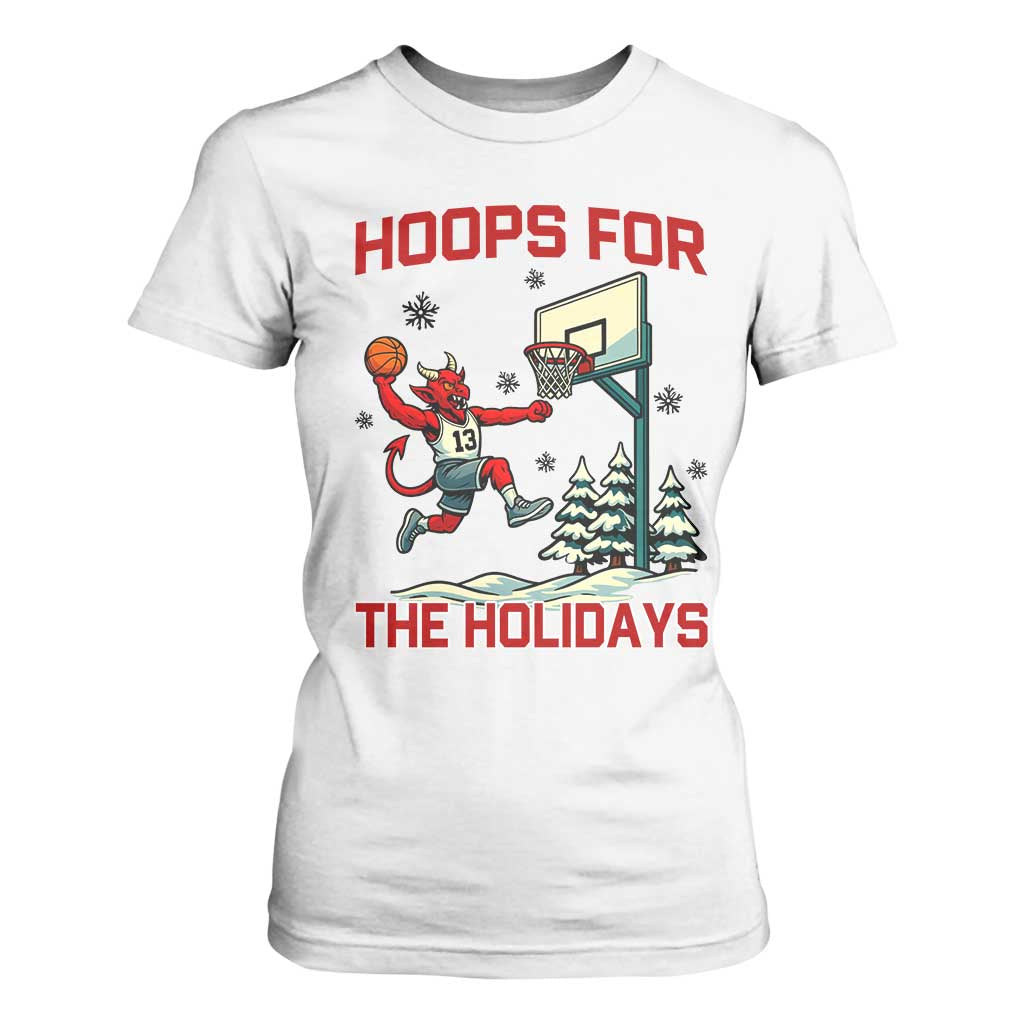 Funny Christmas Basketball Jersey Devil T Shirt For Women Hoops For The Holidays TS12 White Print Your Wear