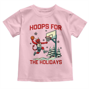 Funny Christmas Basketball Jersey Devil Toddler T Shirt Hoops For The Holidays TS12 Light Pink Print Your Wear