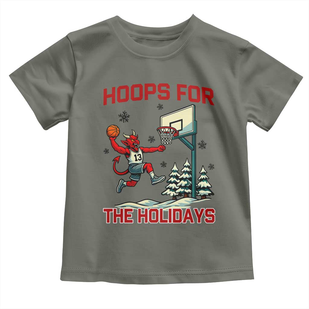Funny Christmas Basketball Jersey Devil Toddler T Shirt Hoops For The Holidays TS12 Military Green Print Your Wear