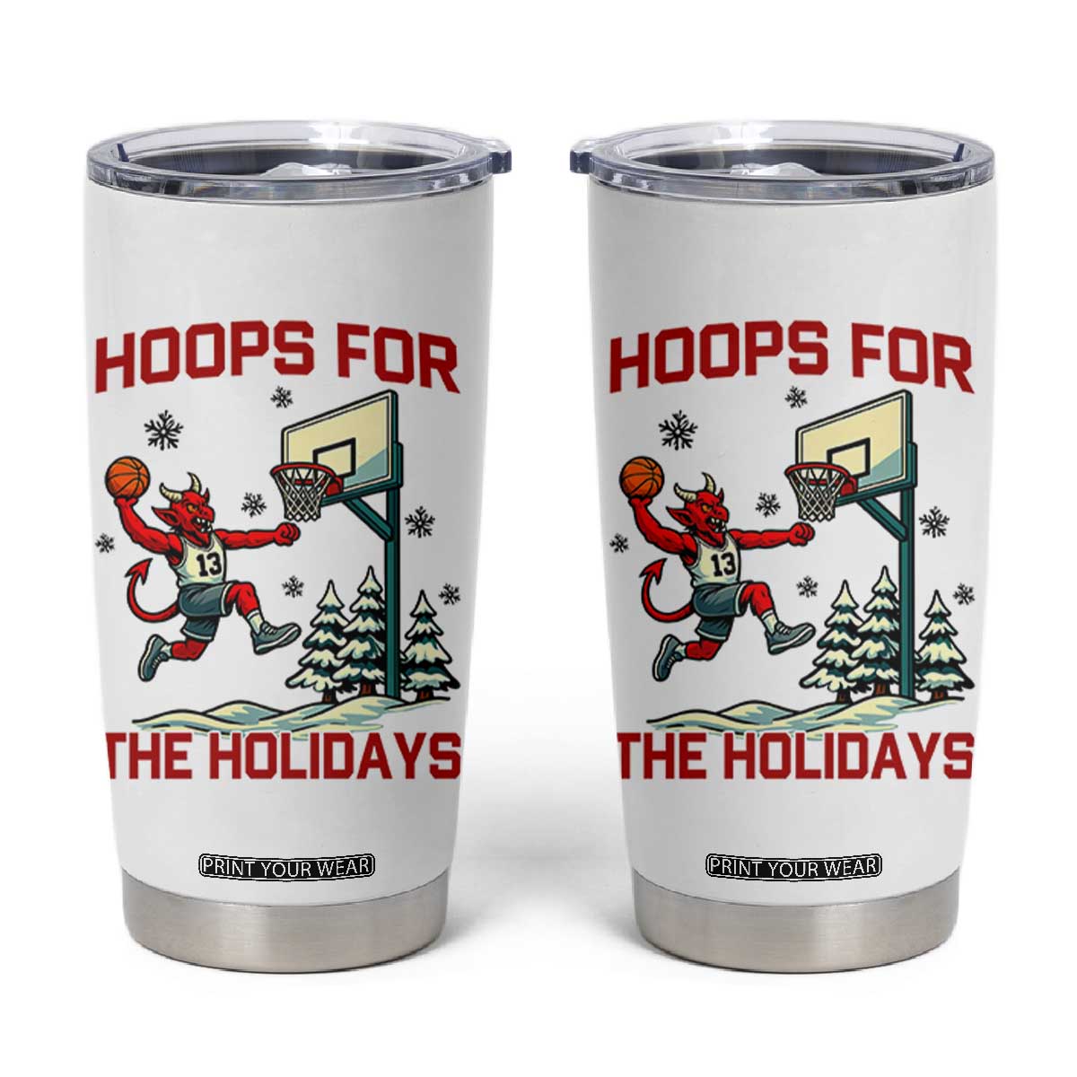Funny Christmas Basketball Jersey Devil Tumbler Cup Hoops For The Holidays TS12 White Print Your Wear