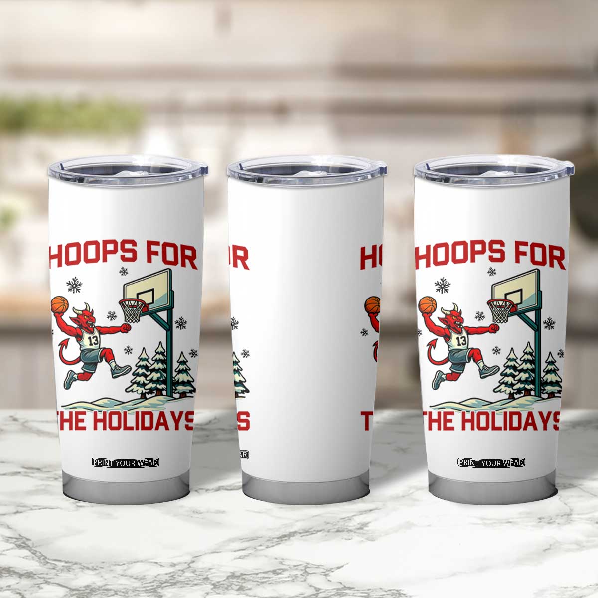 Funny Christmas Basketball Jersey Devil Tumbler Cup Hoops For The Holidays TS12 Print Your Wear