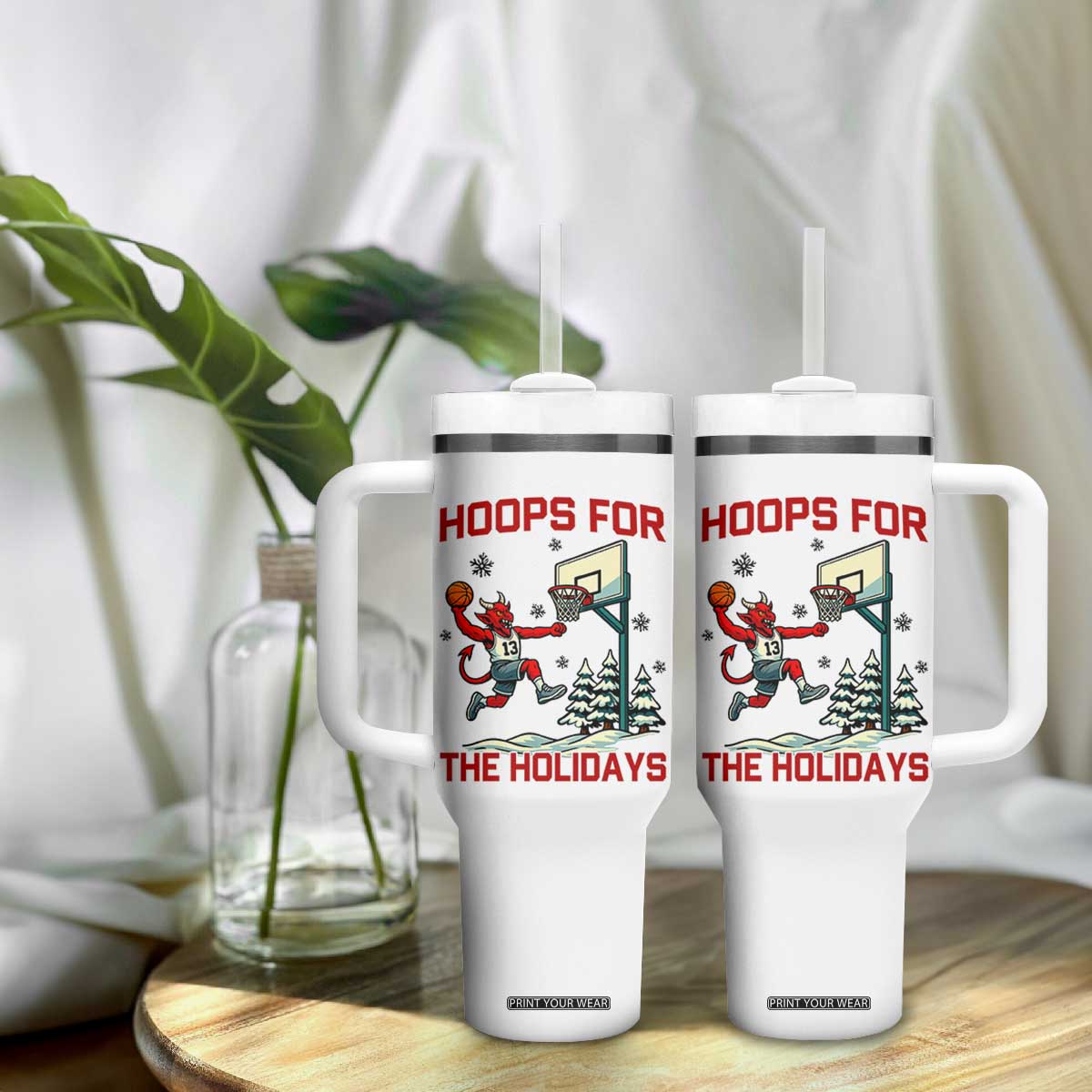 Funny Christmas Basketball Jersey Devil Tumbler With Handle Hoops For The Holidays TS12 Print Your Wear