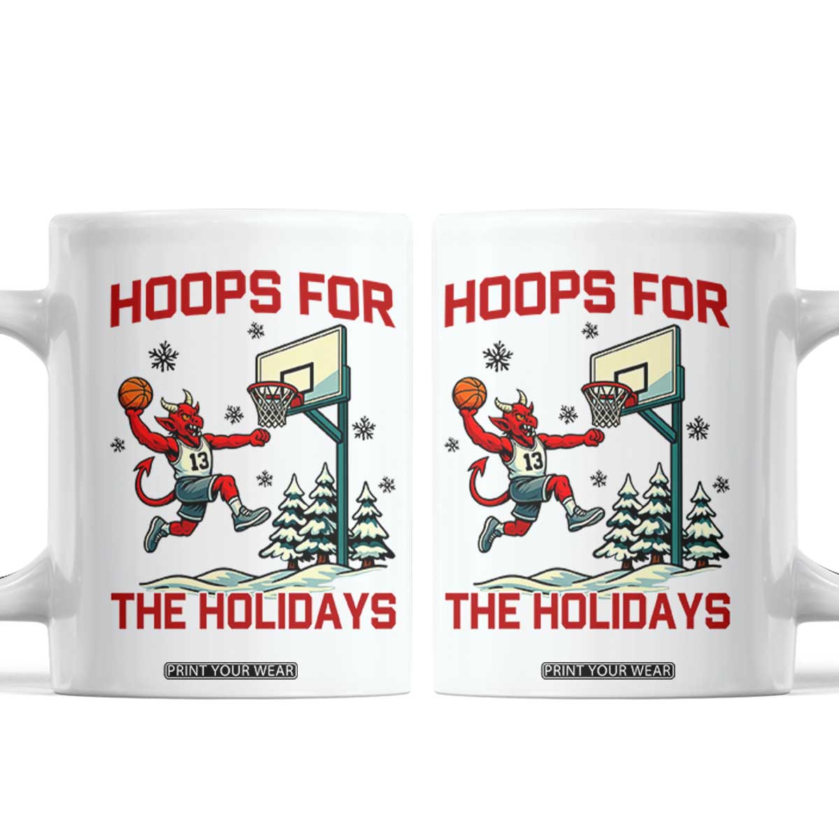 Funny Christmas Basketball Jersey Devil Coffee Mug Hoops For The Holidays TS12 White Print Your Wear