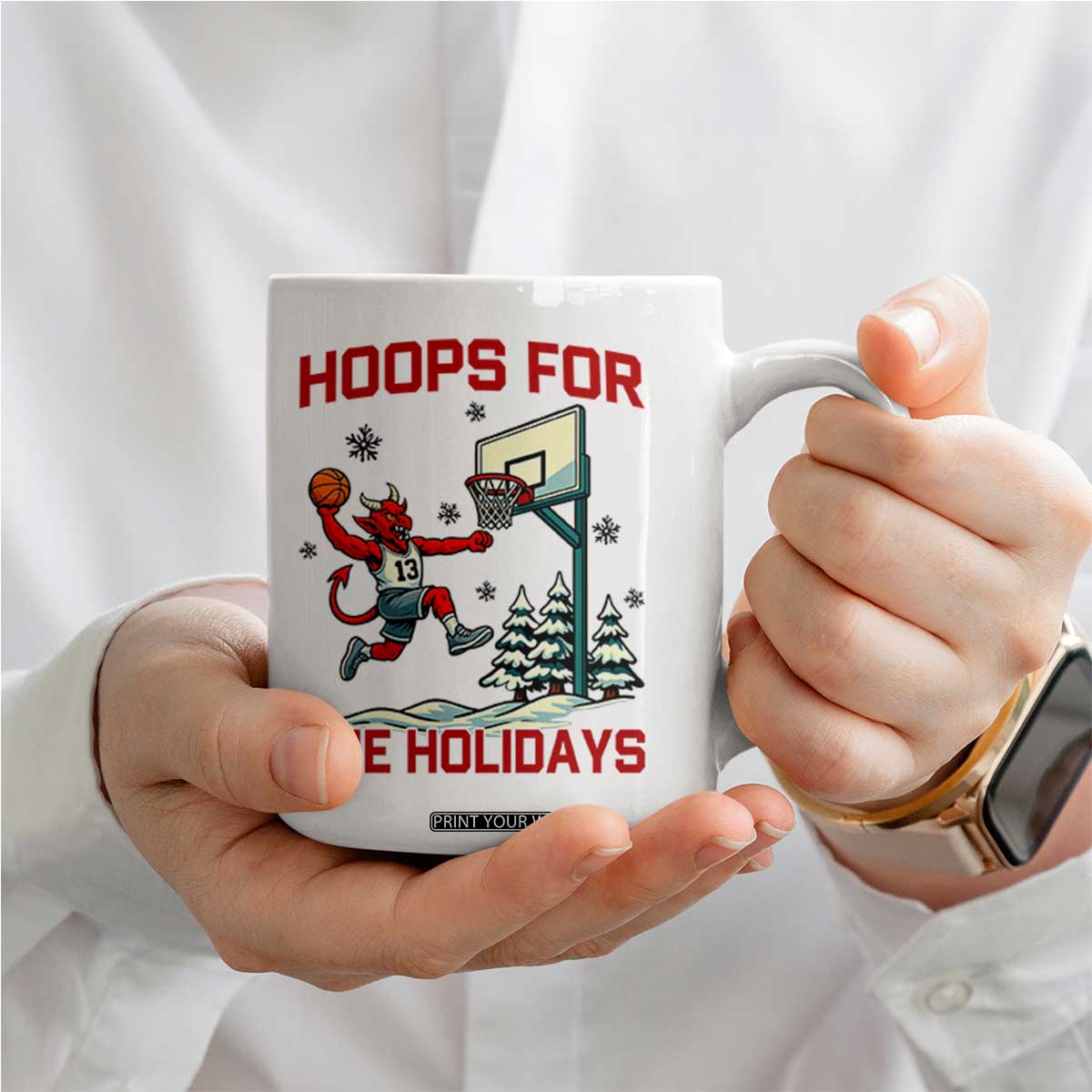 Funny Christmas Basketball Jersey Devil Coffee Mug Hoops For The Holidays TS12 Print Your Wear