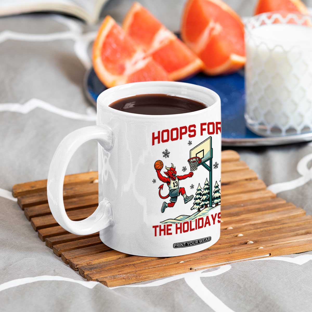 Funny Christmas Basketball Jersey Devil Coffee Mug Hoops For The Holidays TS12 Print Your Wear