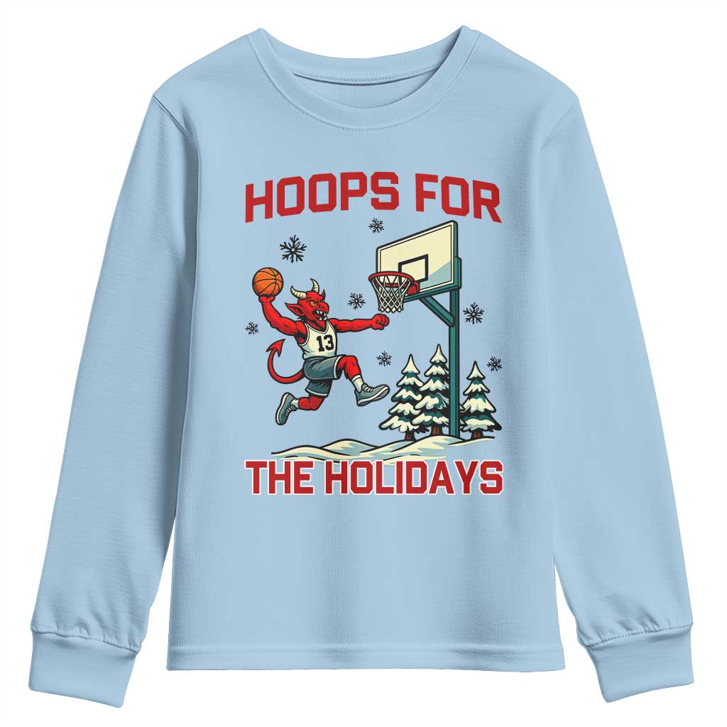 Funny Christmas Basketball Jersey Devil Youth Sweatshirt Hoops For The Holidays TS12 Light Blue Print Your Wear