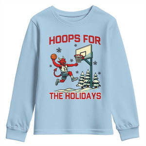 Funny Christmas Basketball Jersey Devil Youth Sweatshirt Hoops For The Holidays TS12 Light Blue Print Your Wear