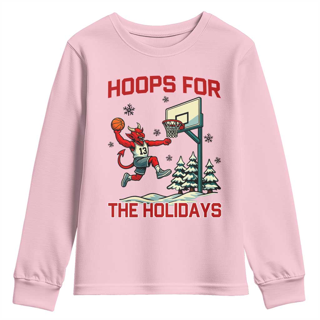 Funny Christmas Basketball Jersey Devil Youth Sweatshirt Hoops For The Holidays TS12 Light Pink Print Your Wear
