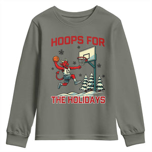 Funny Christmas Basketball Jersey Devil Youth Sweatshirt Hoops For The Holidays TS12 Military Green Print Your Wear