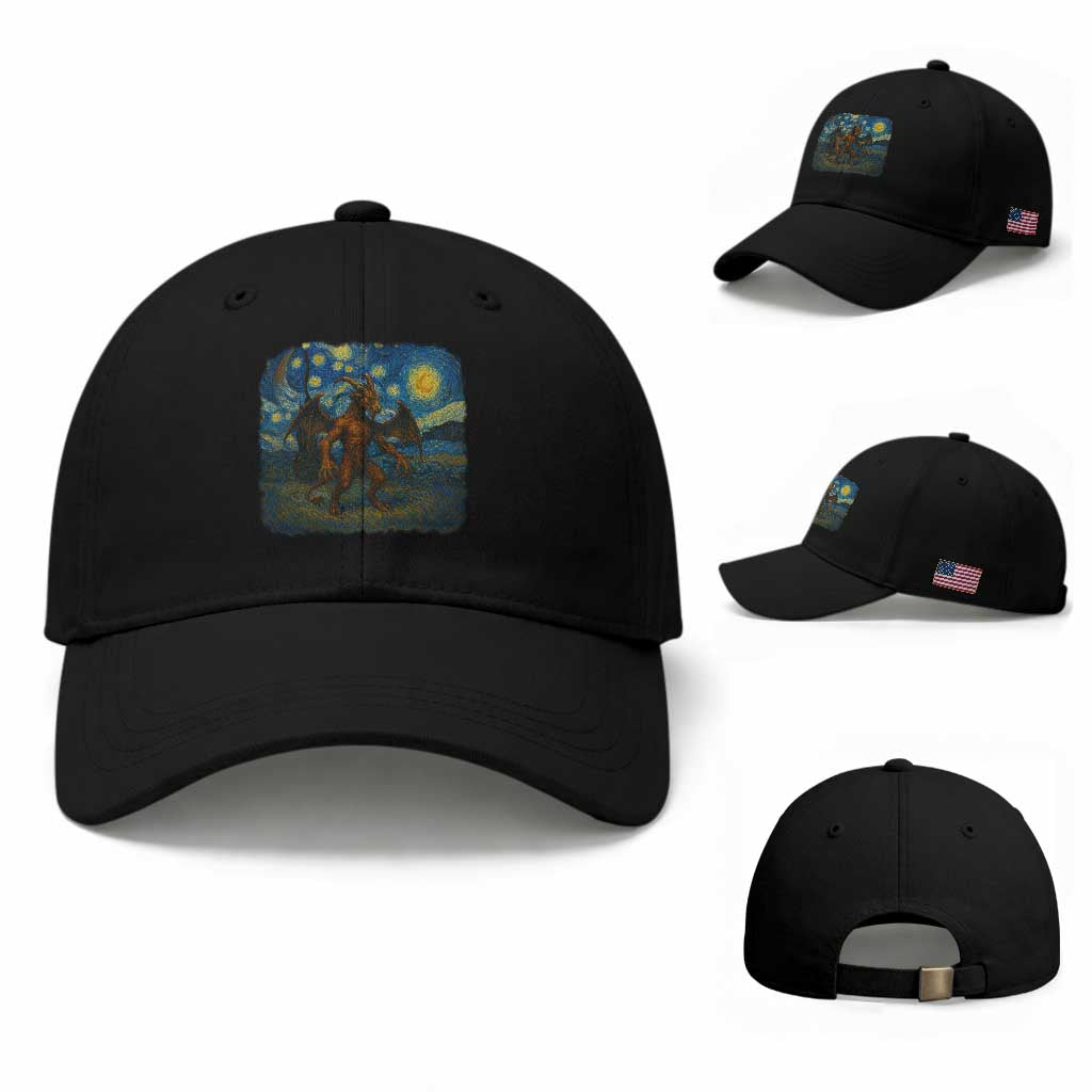 Jersey Devil Starry Night Baseball Cap Van Gogh Cryptid Gift TS12 Baseball Cap Universal Fit Black Print Your Wear