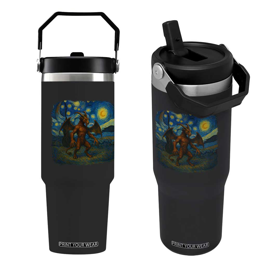 Jersey Devil Starry Night Flip Straw Tumbler Van Gogh Cryptid Gift TS12 One Size: 30 oz Black Print Your Wear