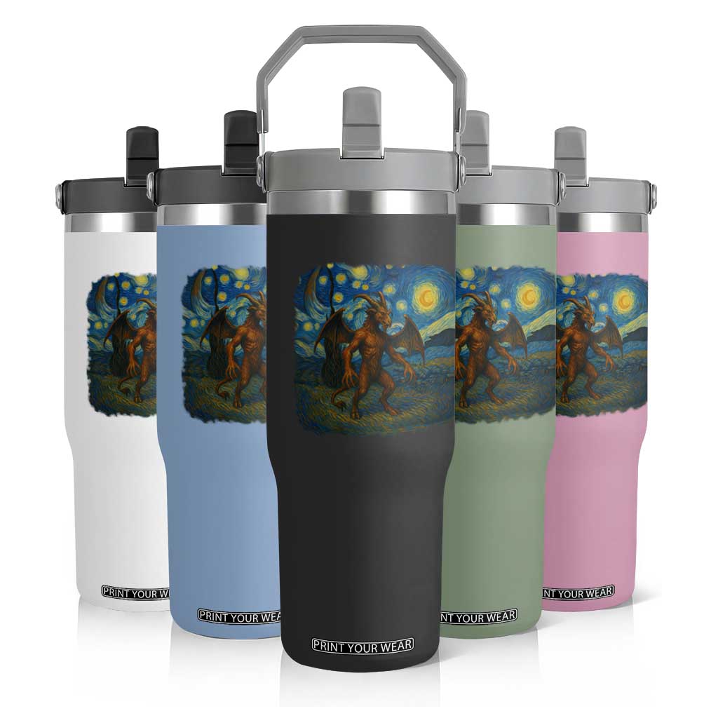 Jersey Devil Starry Night Flip Straw Tumbler Van Gogh Cryptid Gift TS12 Print Your Wear