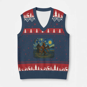 Jersey Devil Starry Night V-Neck Knit Sweater Vest Van Gogh Cryptid Gift TS12 Navy Red Print Your Wear
