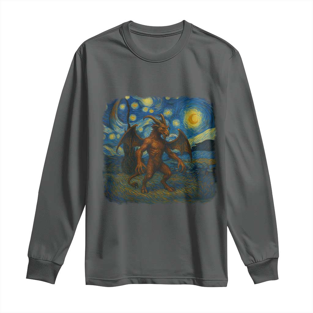 Jersey Devil Starry Night Long Sleeve Shirt Van Gogh Cryptid Gift TS12 Dark Heather Print Your Wear