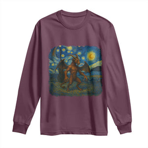 Jersey Devil Starry Night Long Sleeve Shirt Van Gogh Cryptid Gift TS12 Maroon Print Your Wear