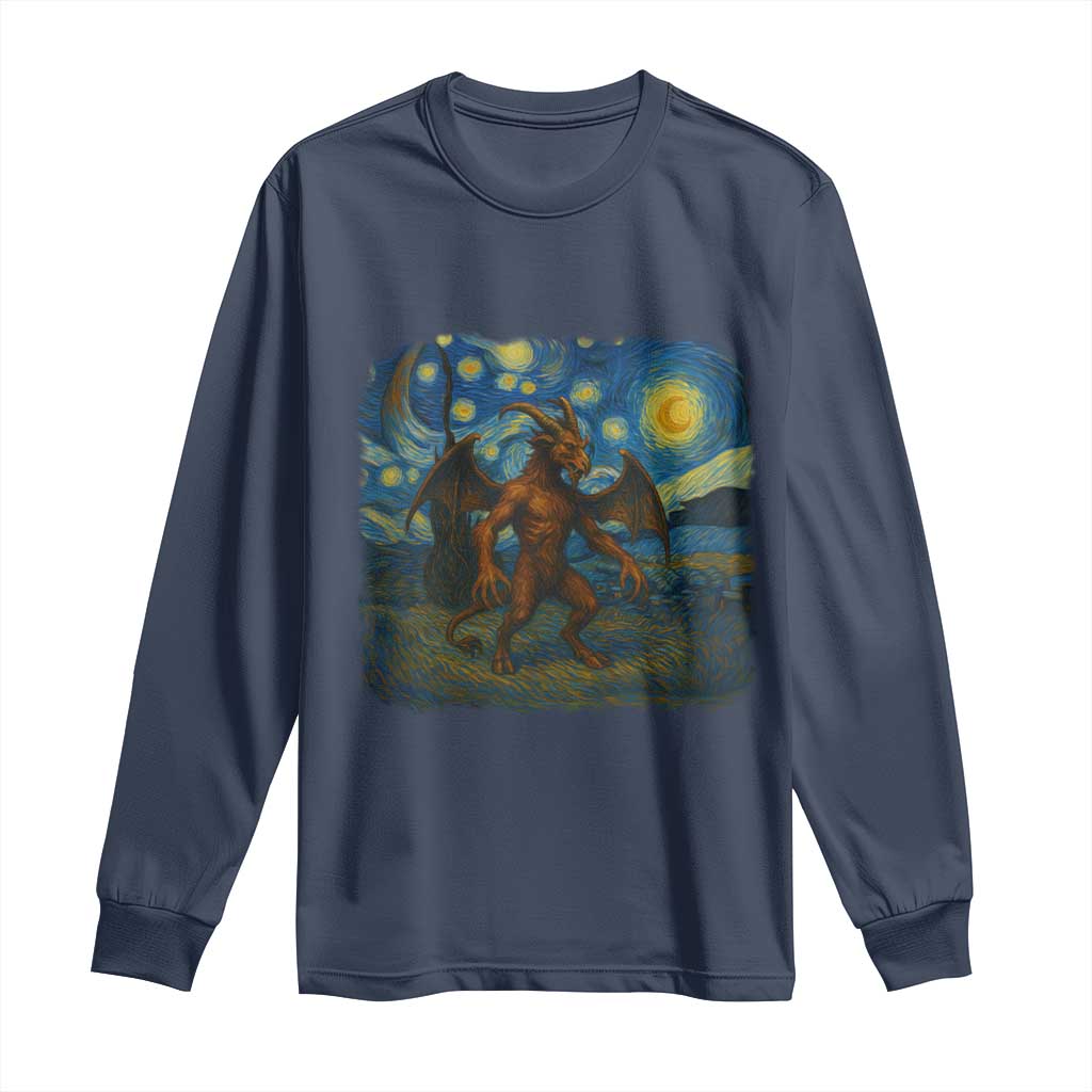 Jersey Devil Starry Night Long Sleeve Shirt Van Gogh Cryptid Gift TS12 Navy Print Your Wear
