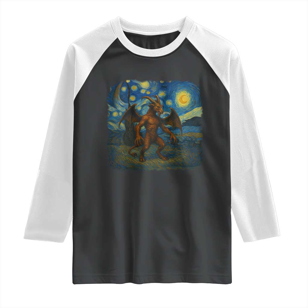 Jersey Devil Starry Night Raglan Shirt Van Gogh Cryptid Gift TS12 Black White Print Your Wear