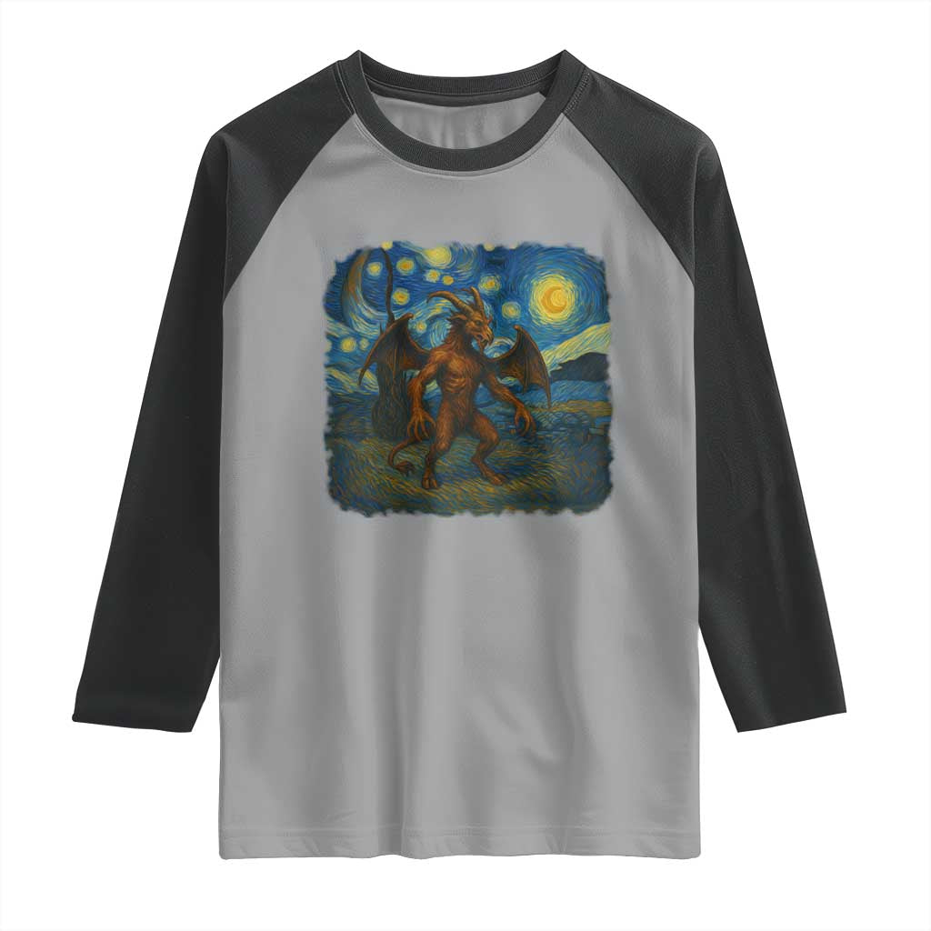 Jersey Devil Starry Night Raglan Shirt Van Gogh Cryptid Gift TS12 Sport Gray Black Print Your Wear