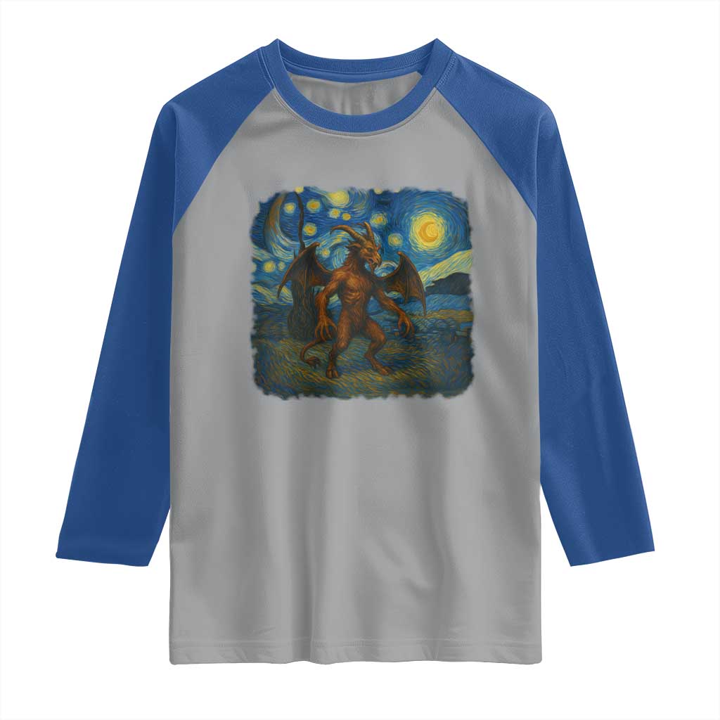 Jersey Devil Starry Night Raglan Shirt Van Gogh Cryptid Gift TS12 Sport Gray Royal Print Your Wear