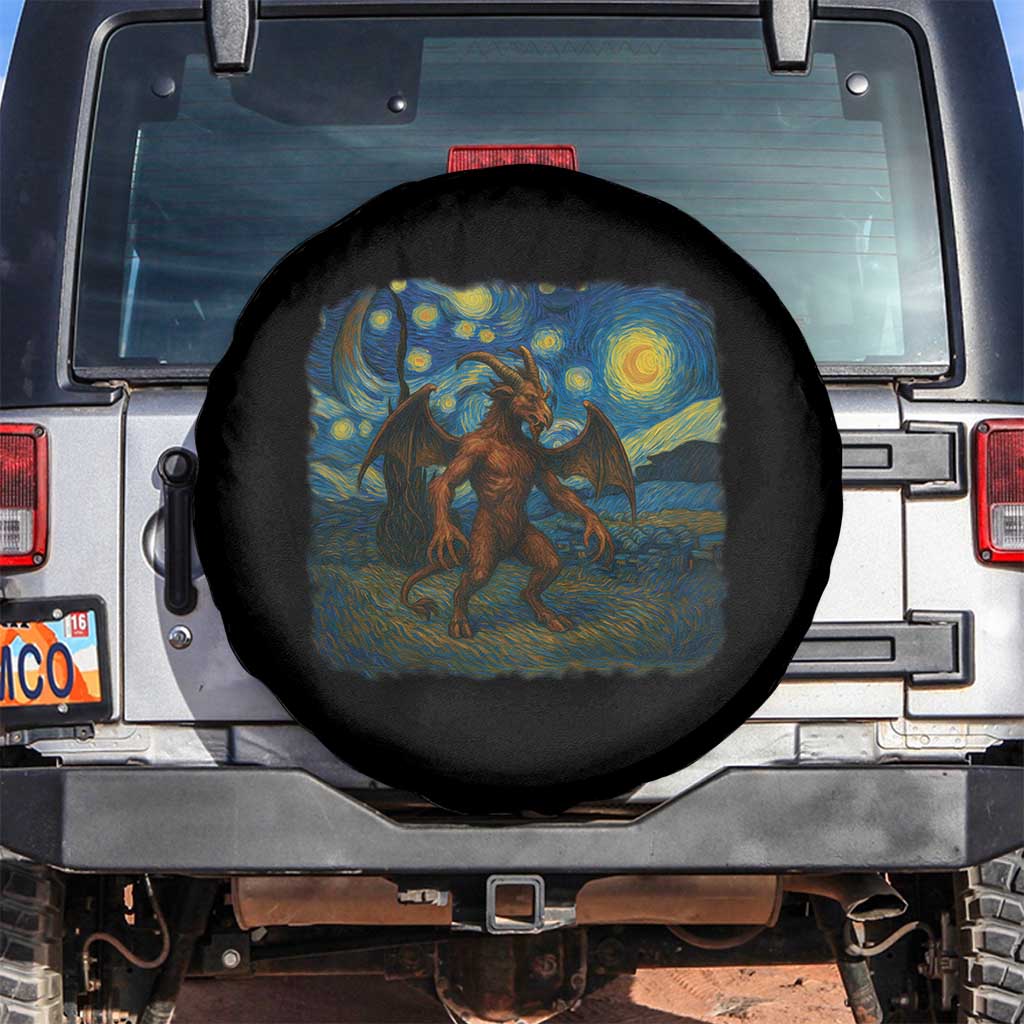 Jersey Devil Starry Night Spare Tire Cover Van Gogh Cryptid Gift TS12 No hole Black Print Your Wear