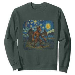 Jersey Devil Starry Night Sweatshirt Van Gogh Cryptid Gift TS12 Dark Forest Green Print Your Wear