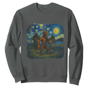Jersey Devil Starry Night Sweatshirt Van Gogh Cryptid Gift TS12 Dark Heather Print Your Wear