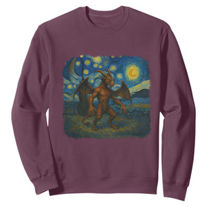Jersey Devil Starry Night Sweatshirt Van Gogh Cryptid Gift TS12 Maroon Print Your Wear