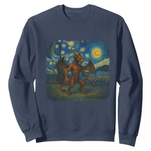 Jersey Devil Starry Night Sweatshirt Van Gogh Cryptid Gift TS12 Navy Print Your Wear