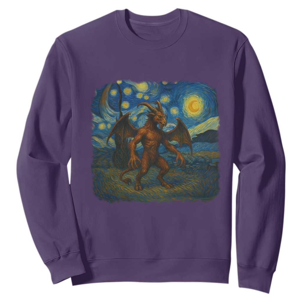 Jersey Devil Starry Night Sweatshirt Van Gogh Cryptid Gift TS12 Purple Print Your Wear