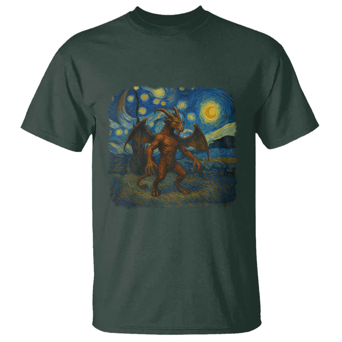 Jersey Devil Starry Night T Shirt Van Gogh Cryptid Gift TS12 Dark Forest Green Print Your Wear