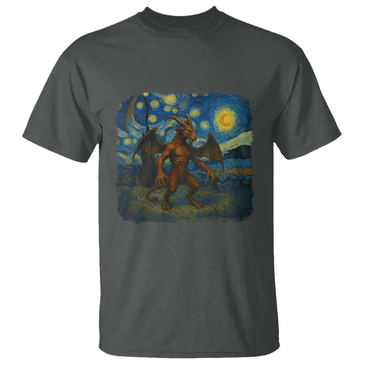 Jersey Devil Starry Night T Shirt Van Gogh Cryptid Gift TS12 Dark Heather Print Your Wear