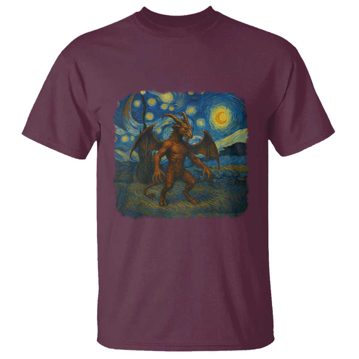Jersey Devil Starry Night T Shirt Van Gogh Cryptid Gift TS12 Maroon Print Your Wear