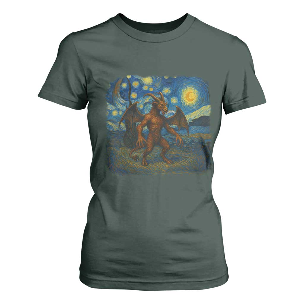 Jersey Devil Starry Night T Shirt For Women Van Gogh Cryptid Gift TS12 Dark Forest Green Print Your Wear