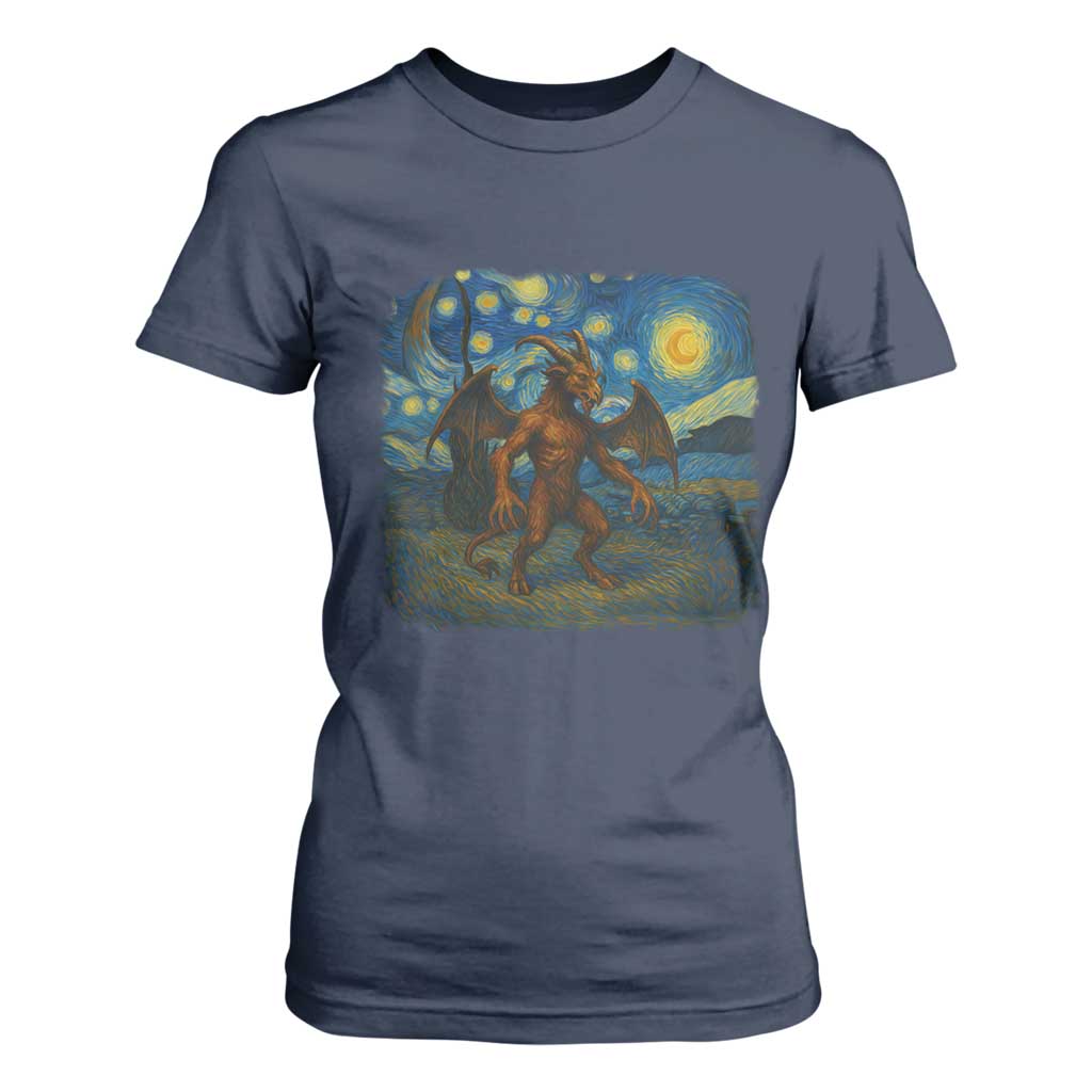 Jersey Devil Starry Night T Shirt For Women Van Gogh Cryptid Gift TS12 Navy Print Your Wear